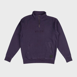 Welcome Scrawl Garment-Dyed Mock Neck 1/4 Zip Fleece - Eggplant