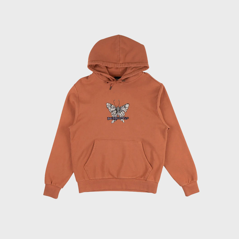Welcome Welcome Butterfly Embroidered Pullover Hoodie - Umber