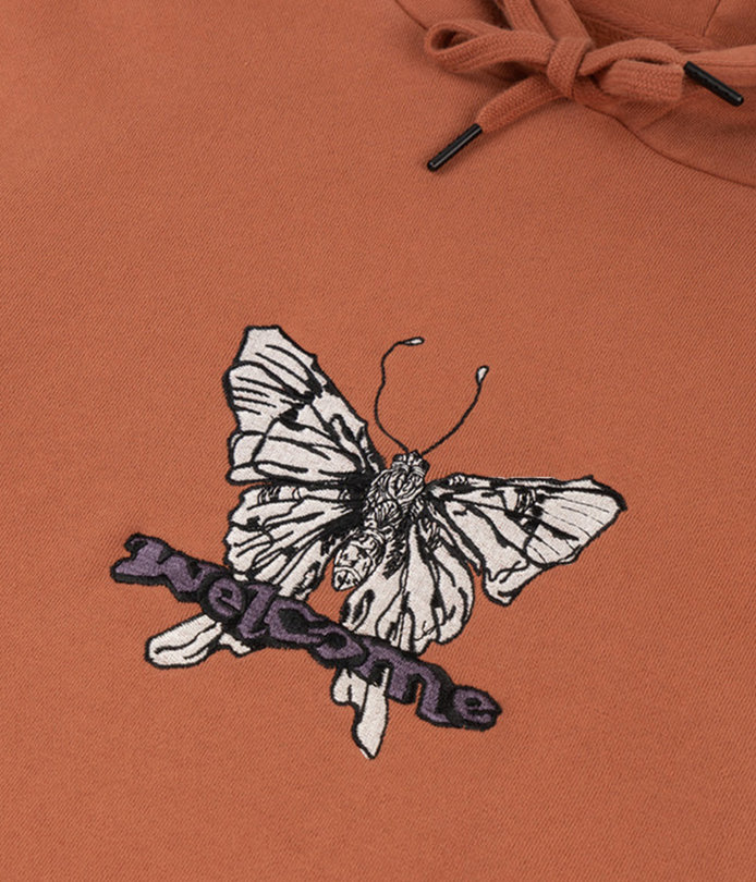 Welcome Butterfly Embroidered Pullover Hoodie Umber RUKUS