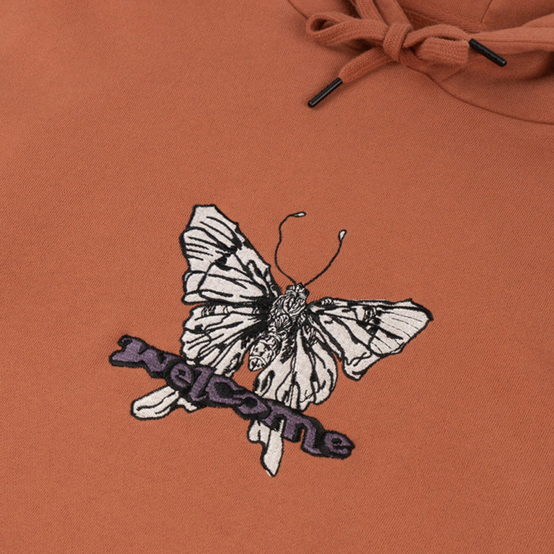 Welcome Welcome Butterfly Embroidered Pullover Hoodie - Umber
