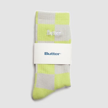 Butter Goods Checkered Socks Grey/Lime