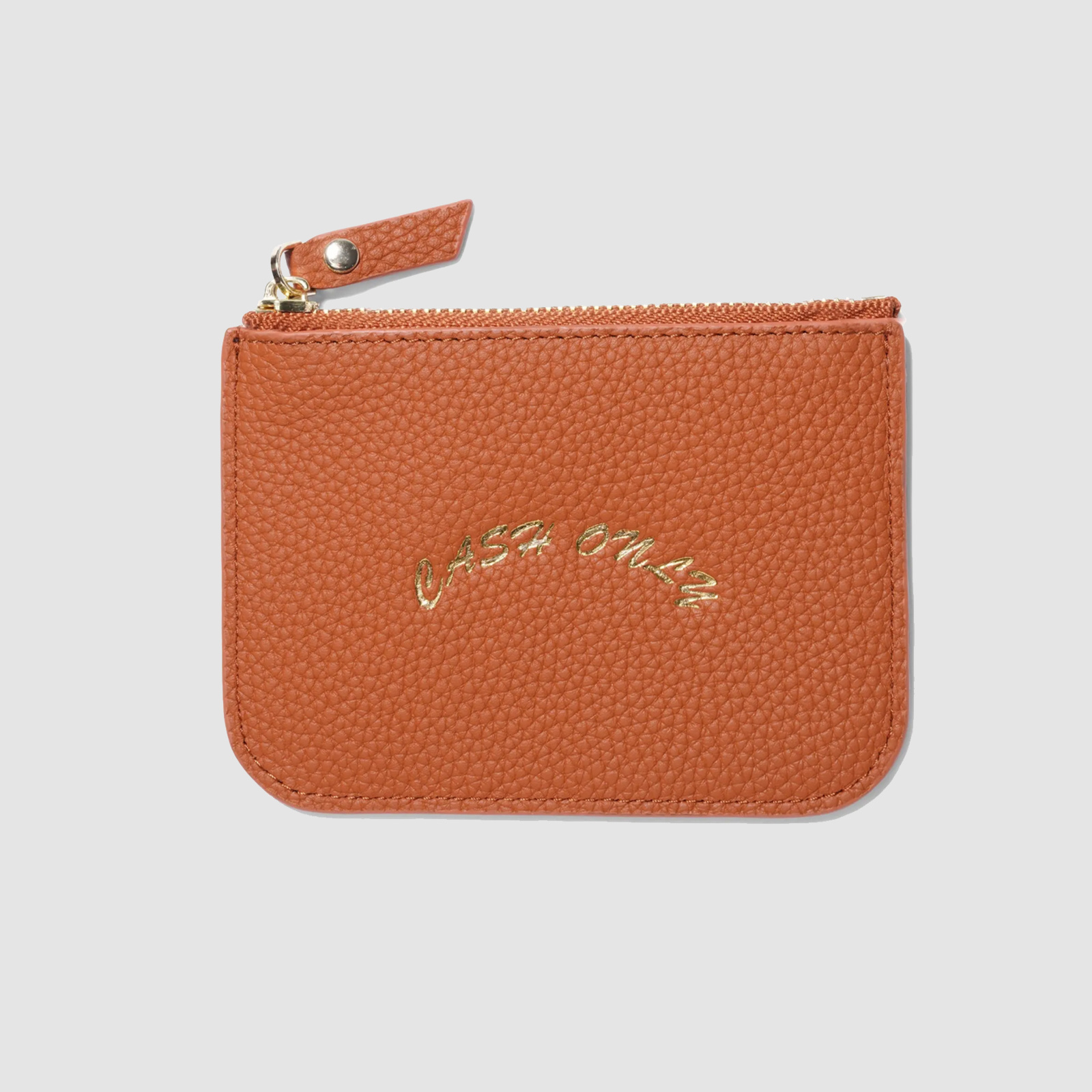 Cash Only Leather Zip Wallet Tan