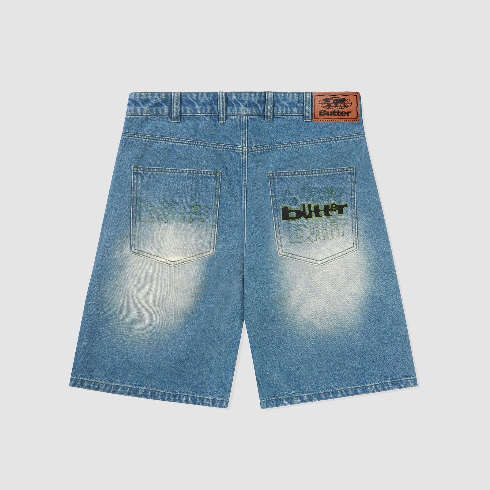 Butter Goods Warped Denim Shorts Washed Mid Blue