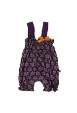 Kickee Pants Print Gathered Romper with Apricot Bow in Wine Grapes Saffron