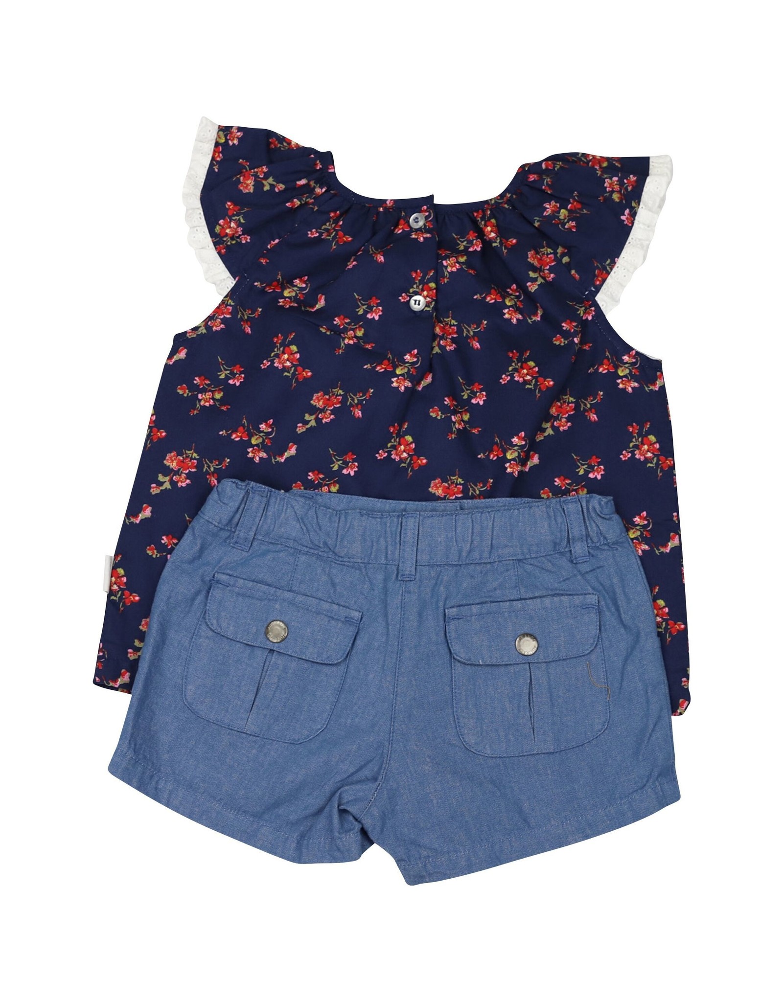 Korango Australia Navy Floral Print Blouse with Chambray Short Set