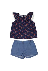 Korango Australia Navy Floral Print Blouse with Chambray Short Set