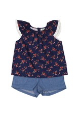 Korango Australia Navy Floral Print Blouse with Chambray Short Set