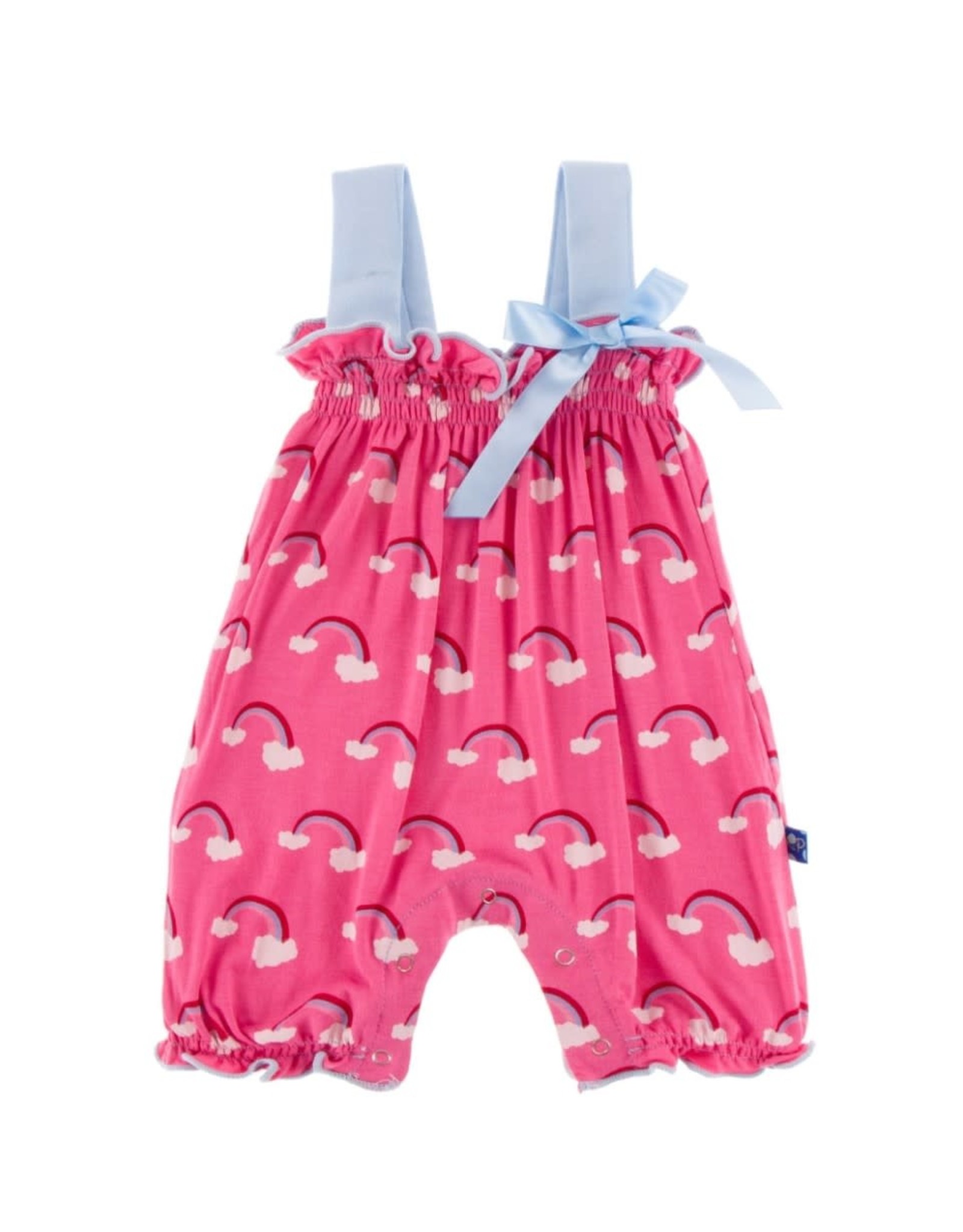 Kickee Pants Print Gathered Romper with Bow in Flamingo Rainbow 18-24 months