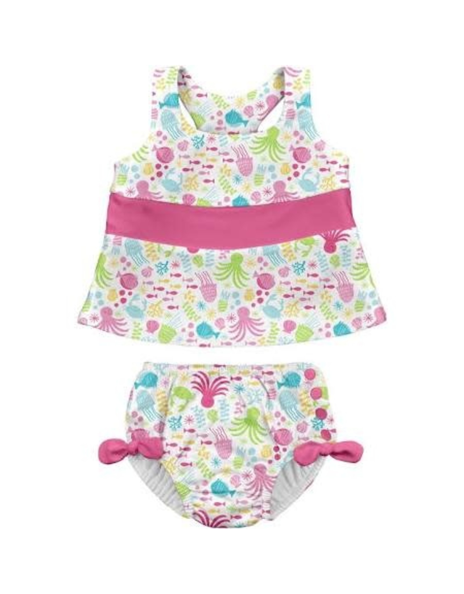 i play Two-piece Bow Tankini with Snap Reusable Absorbent Swim Diaper - White Sea Pals