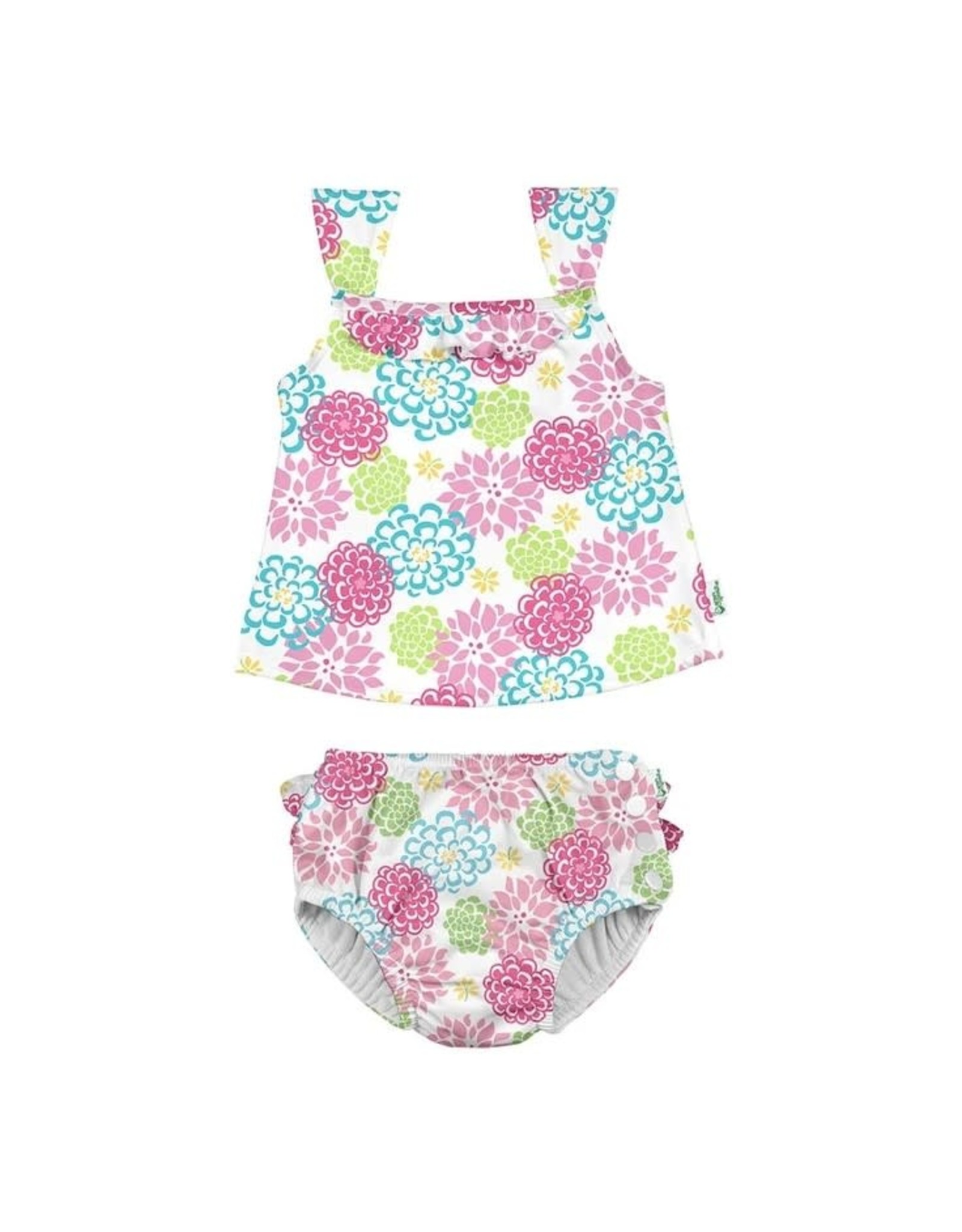 i play Two-piece Ruffle Tankini with Snap Swimsuit Diaper - White Zinnia