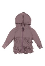 Kickee Pants Lightweight Solid Double Ruffle Zip Front Hoodie in Raisin