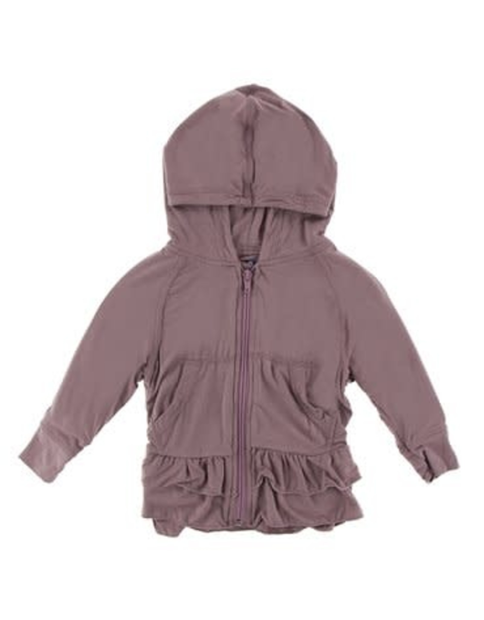 Kickee Pants Lightweight Solid Double Ruffle Zip Front Hoodie in Raisin