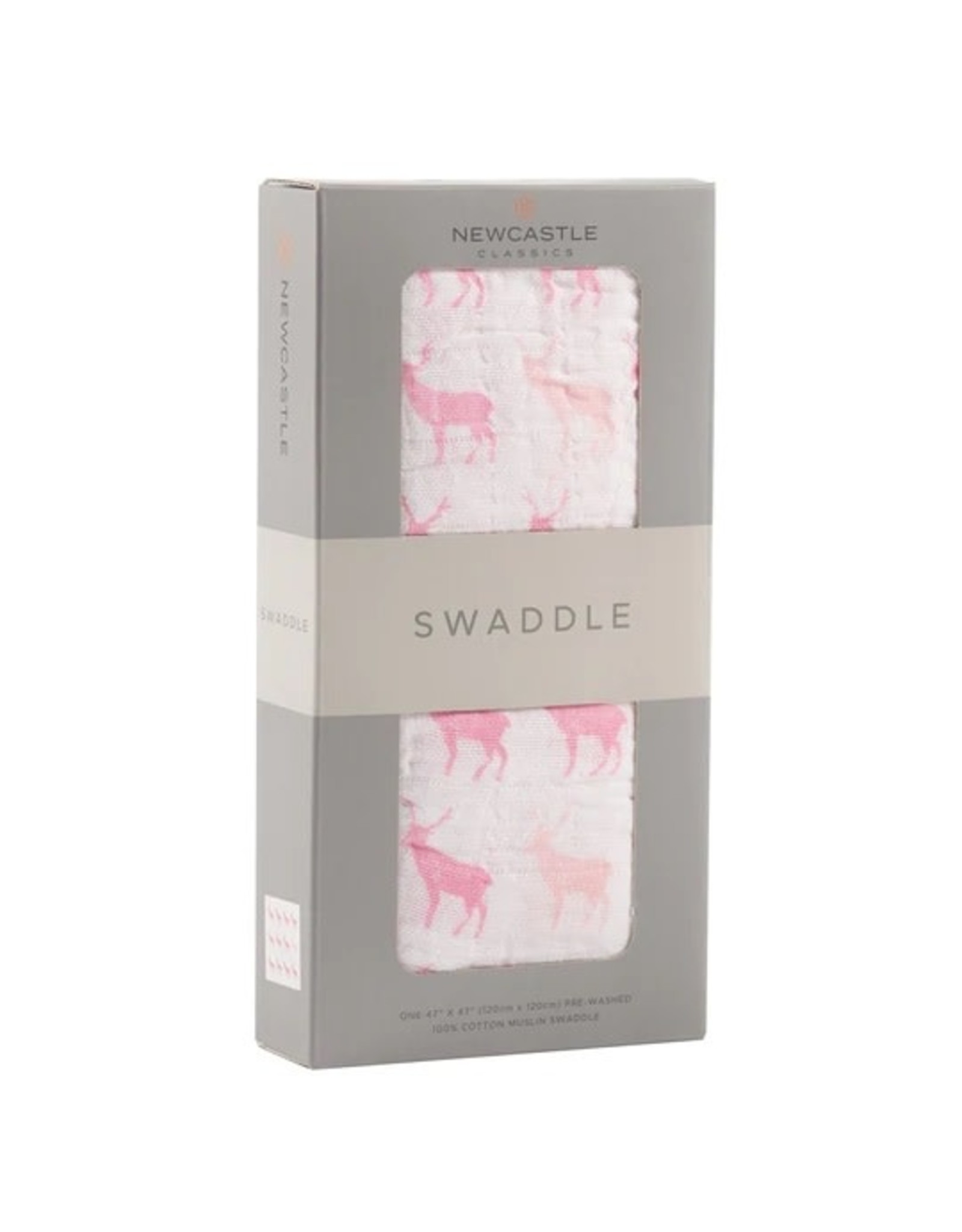 Newcastle Classics Pink Deer Cotton Muslin Swaddle