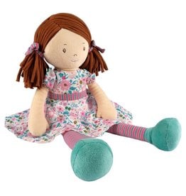 Tikiri Katy Doll- Dark Brown Hair with Pink & Sea Green Dress