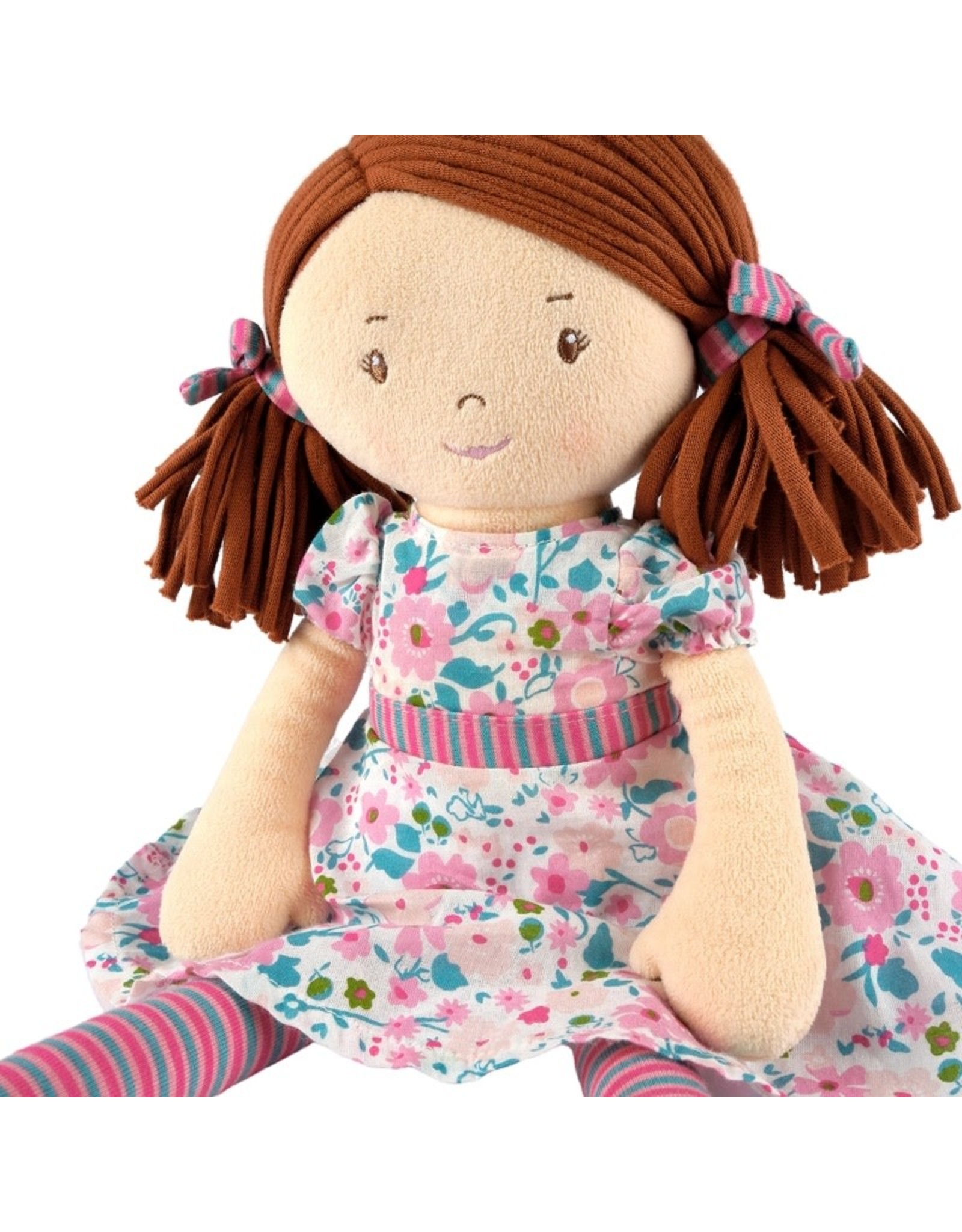 Tikiri Katy Doll - Dark Brown Hair with Pink & Sea Green Dress