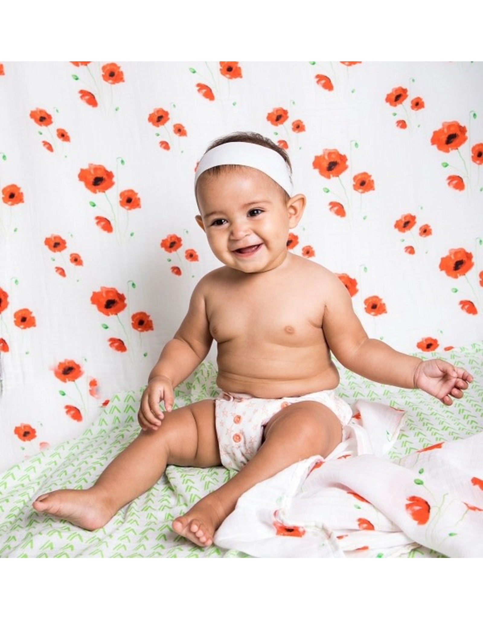 Malabar Baby Poppies Organic Cotton Muslin Blanket