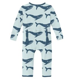 Kickee Pants Print Coverall with Zipper in Fresh Air Blue Whales