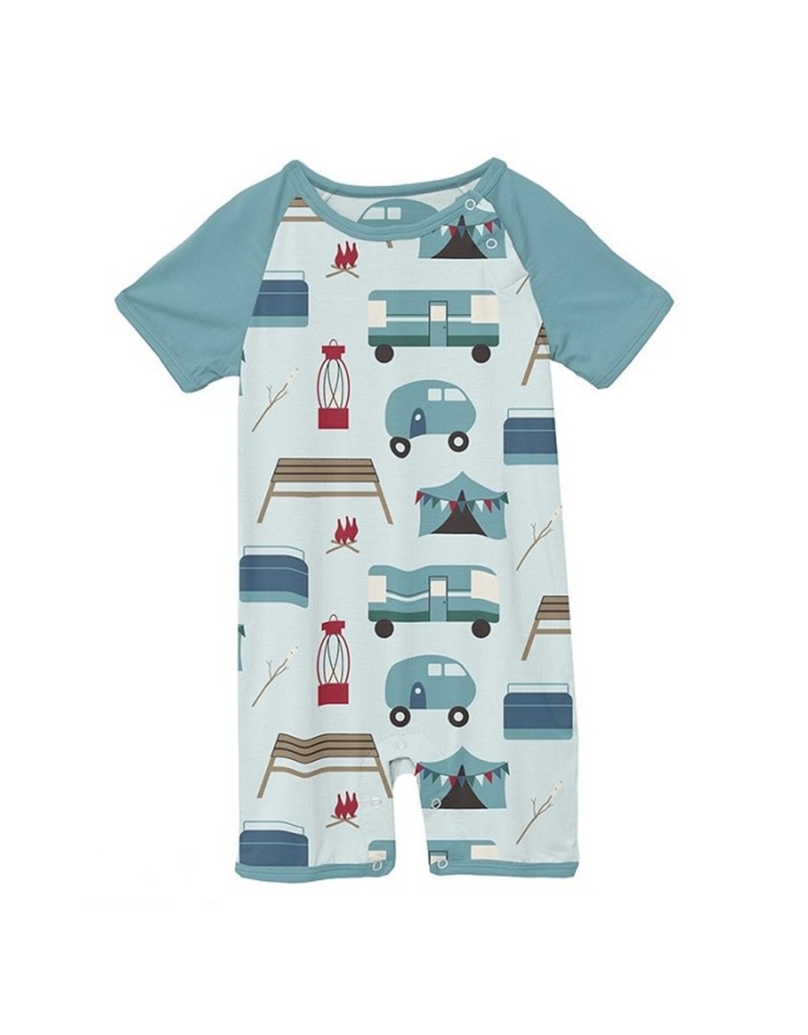 Kickee Pants Print Raglan Romper in Fresh Air Camping