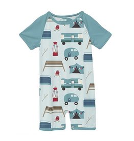 Kickee Pants Print Raglan Romper in Fresh Air Camping