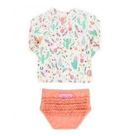 RuffleButts Desert Blossoms Long Sleeve Zipper Rash Guard Bikini