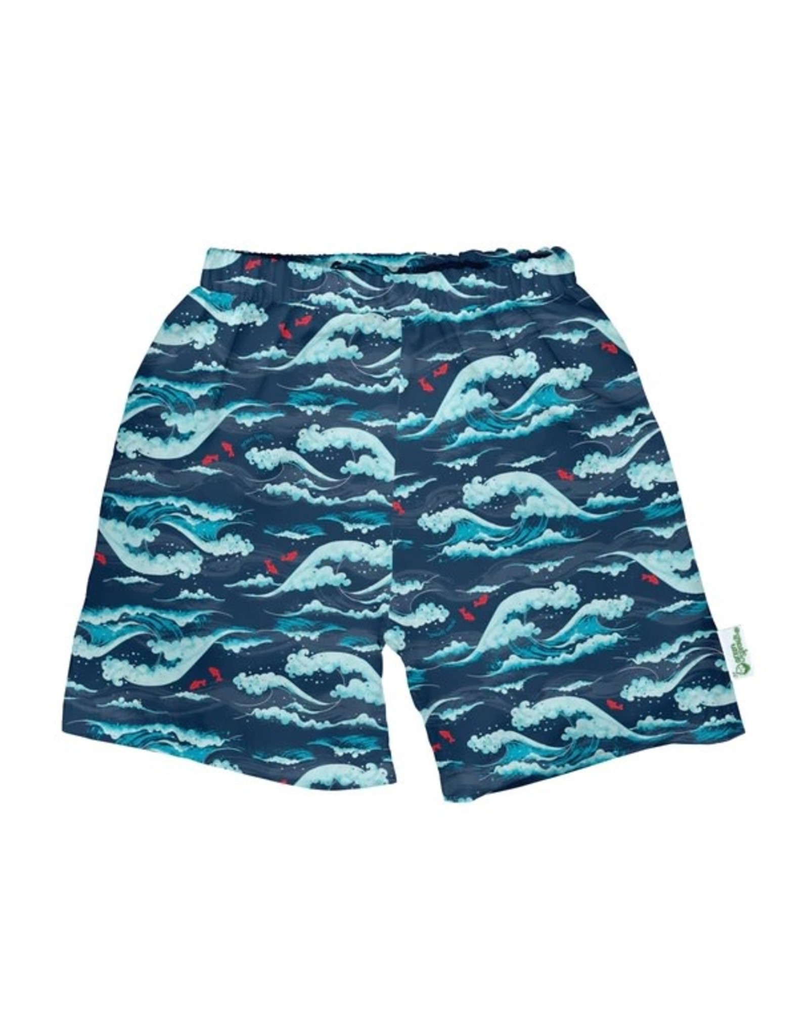 i play Classic Trunks with Built-in Reusable Absorbent Swim Diaper - Navy Tidal Waves