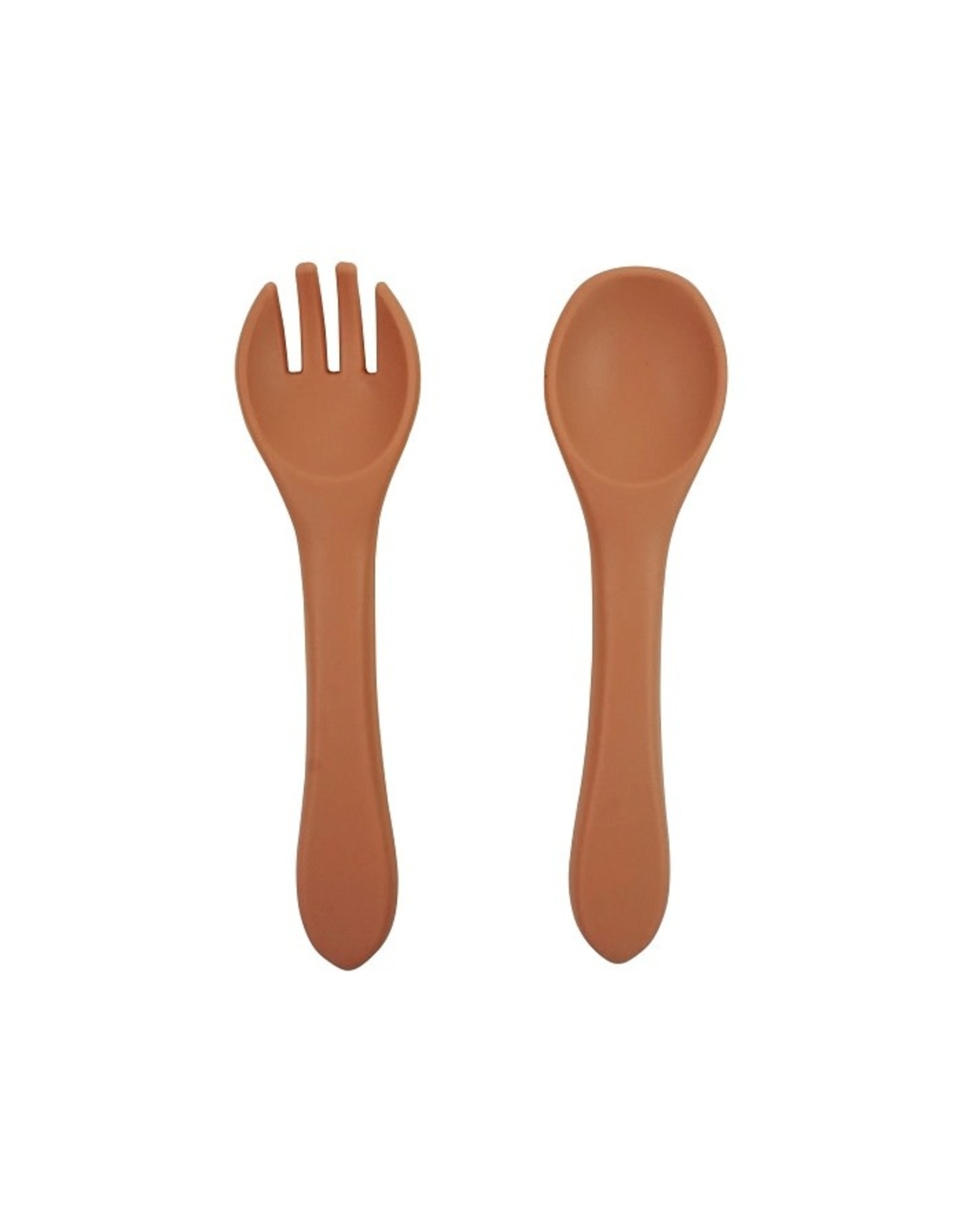 Tiny Teethers Silicone Fork & Spoon Set - Dusty Rose