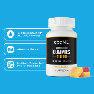 cbdMD | cbdMD | FULL SPECTRUM GUMMIES | 1500mg | 50mg Per GUMMY | TROPICAL TWIST | 30 Count |