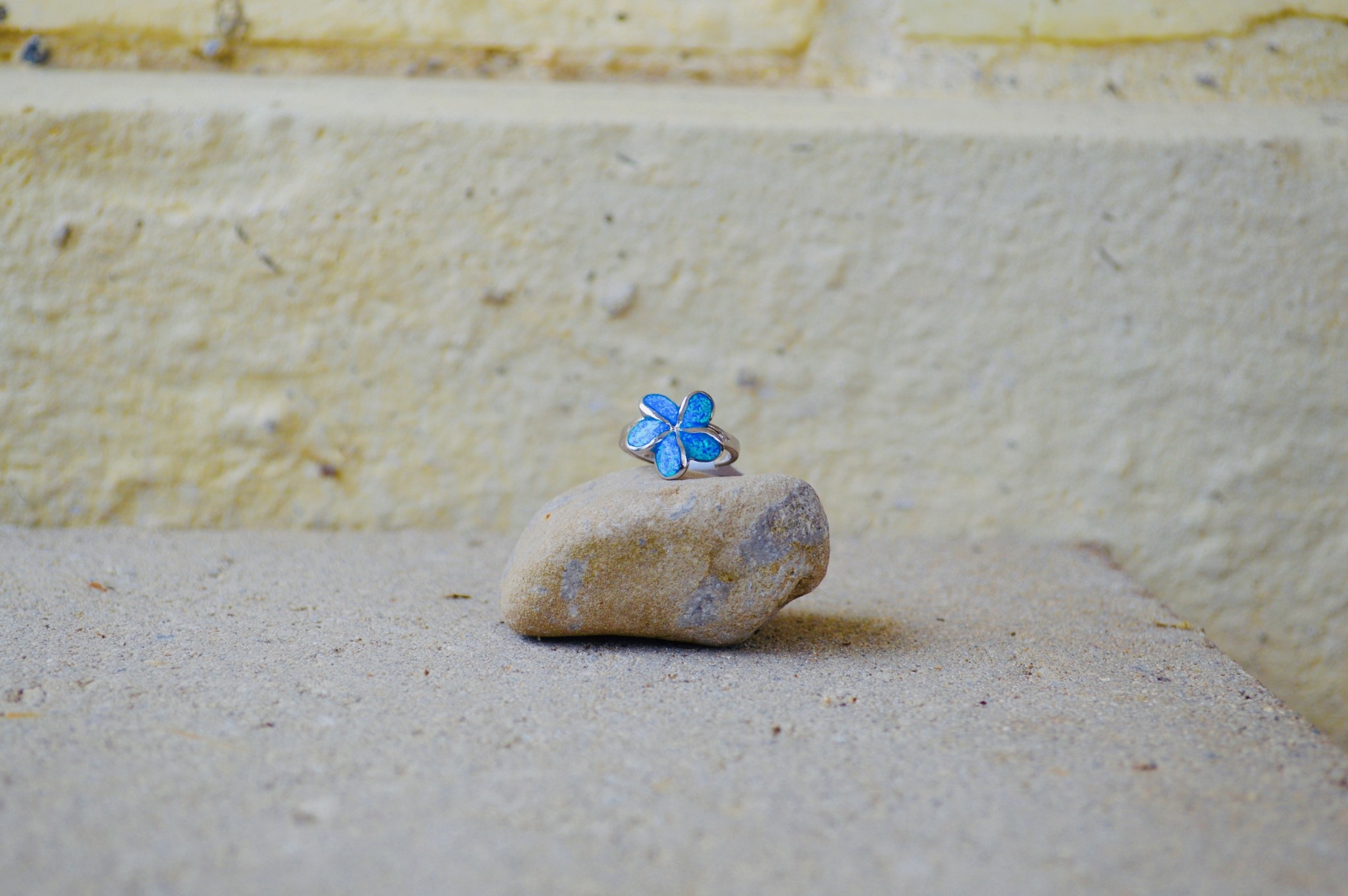 Blue Opalite Flower Ring - size 7.5