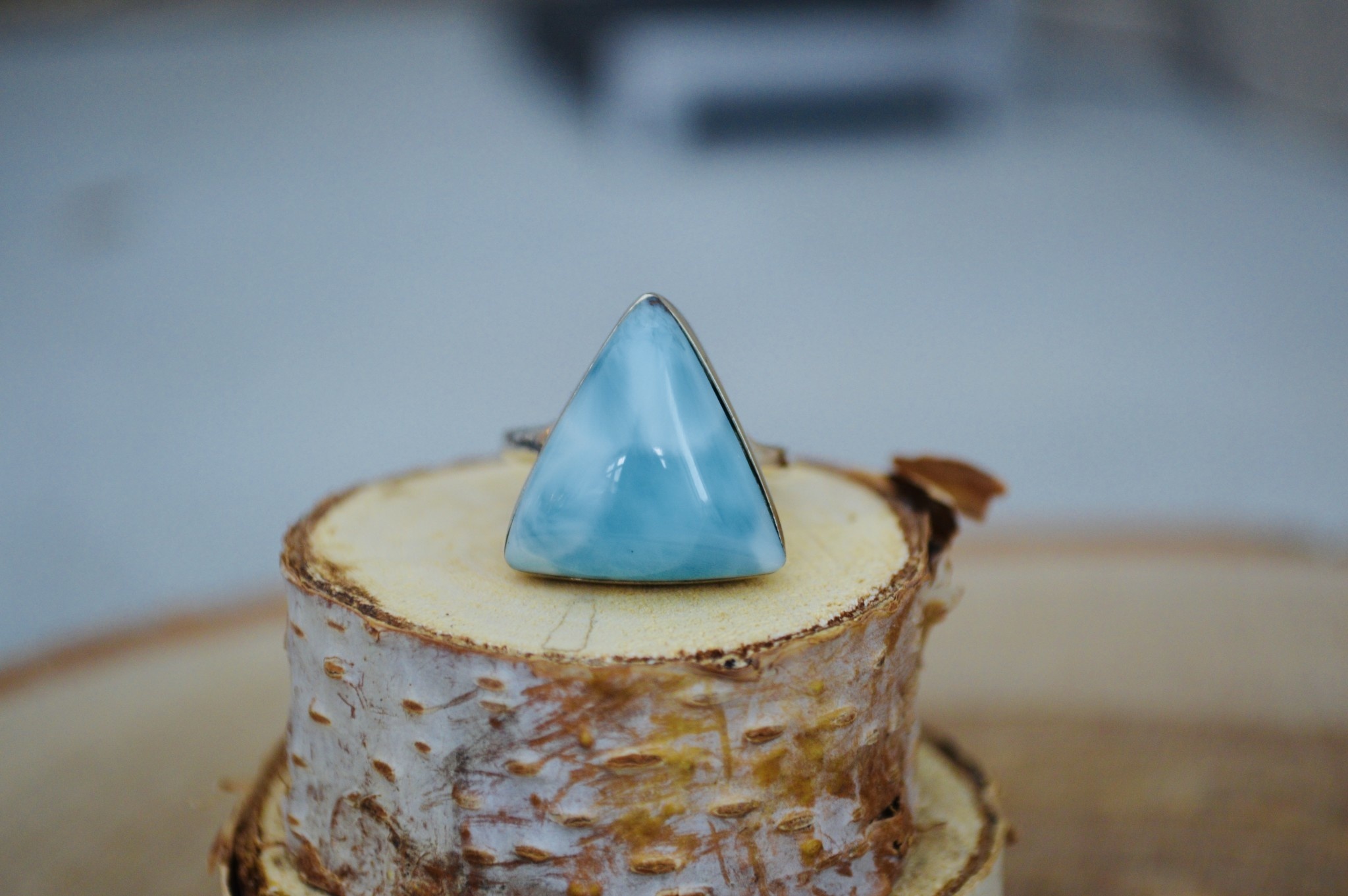 Triangle Larimar Sterling Ring- Size 7.5