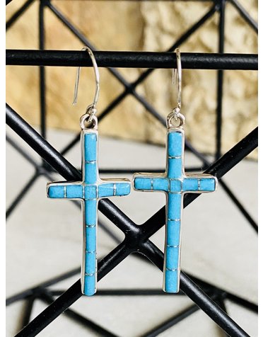 Turquoise Sterling Cross Earrings