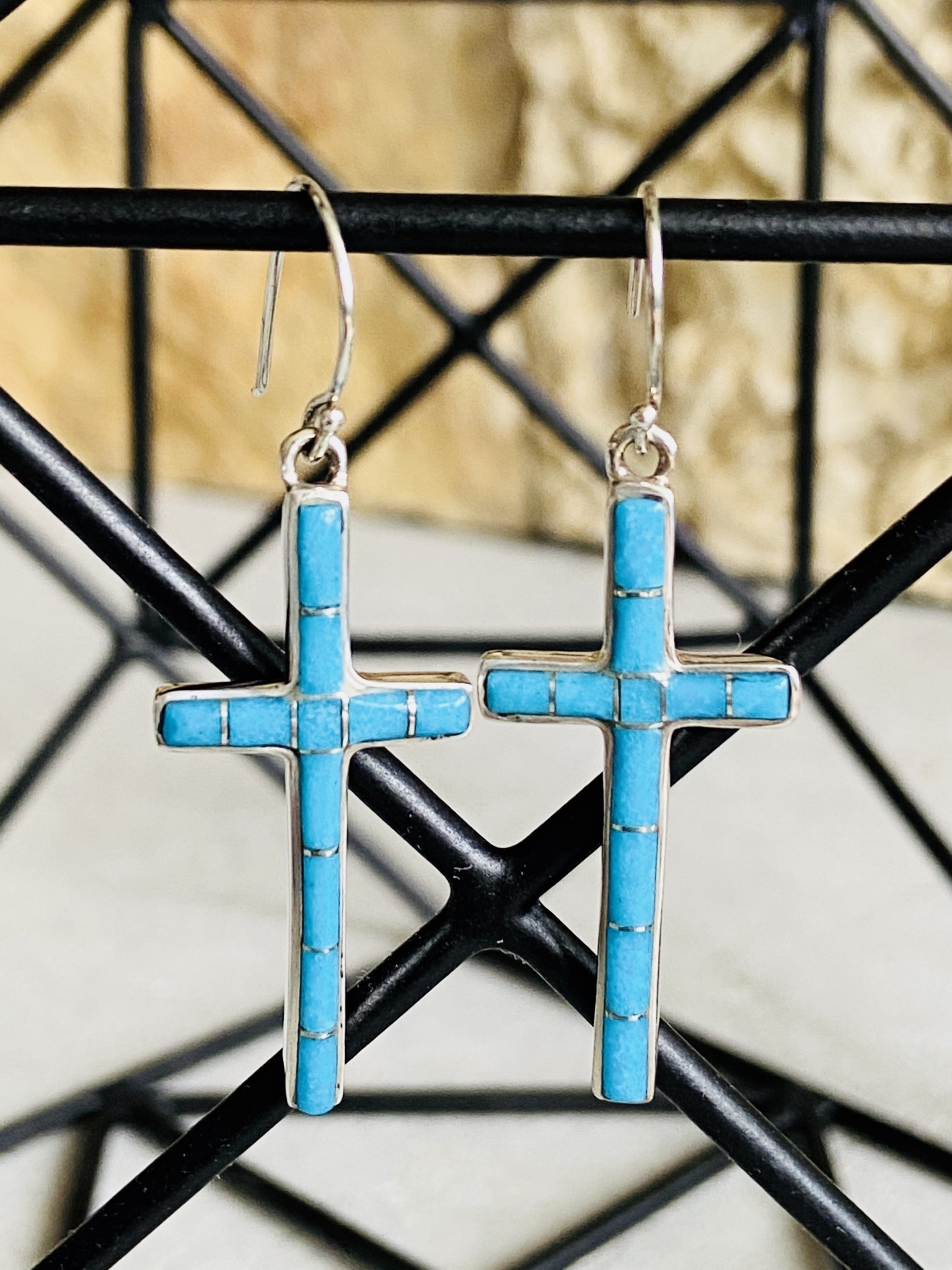 Turquoise Sterling Cross Earrings