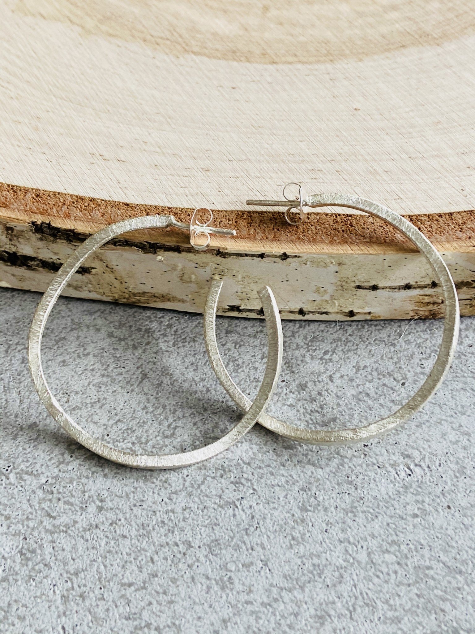 Brushed Sterling Wonky Hoops