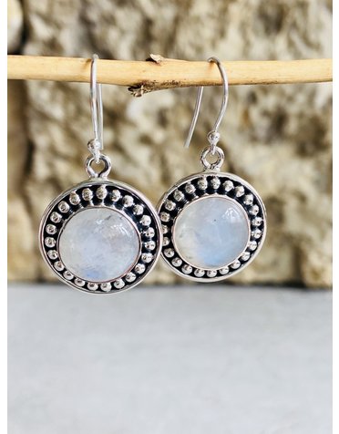 Moonstone & Sterling Dot Earrings