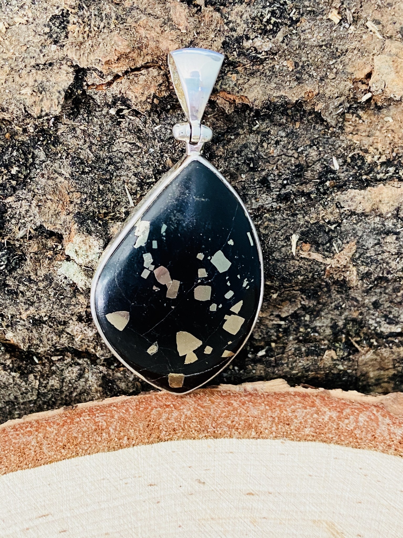 Pyrite in Schist Sterling Pendant