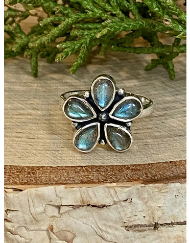 Labradorite Flower Sterling Ring - Size 7