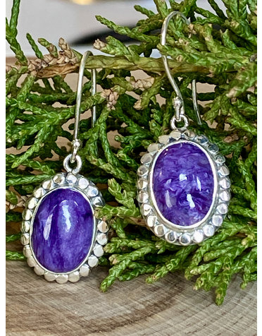 Charoite & Sterling Dot Earrings