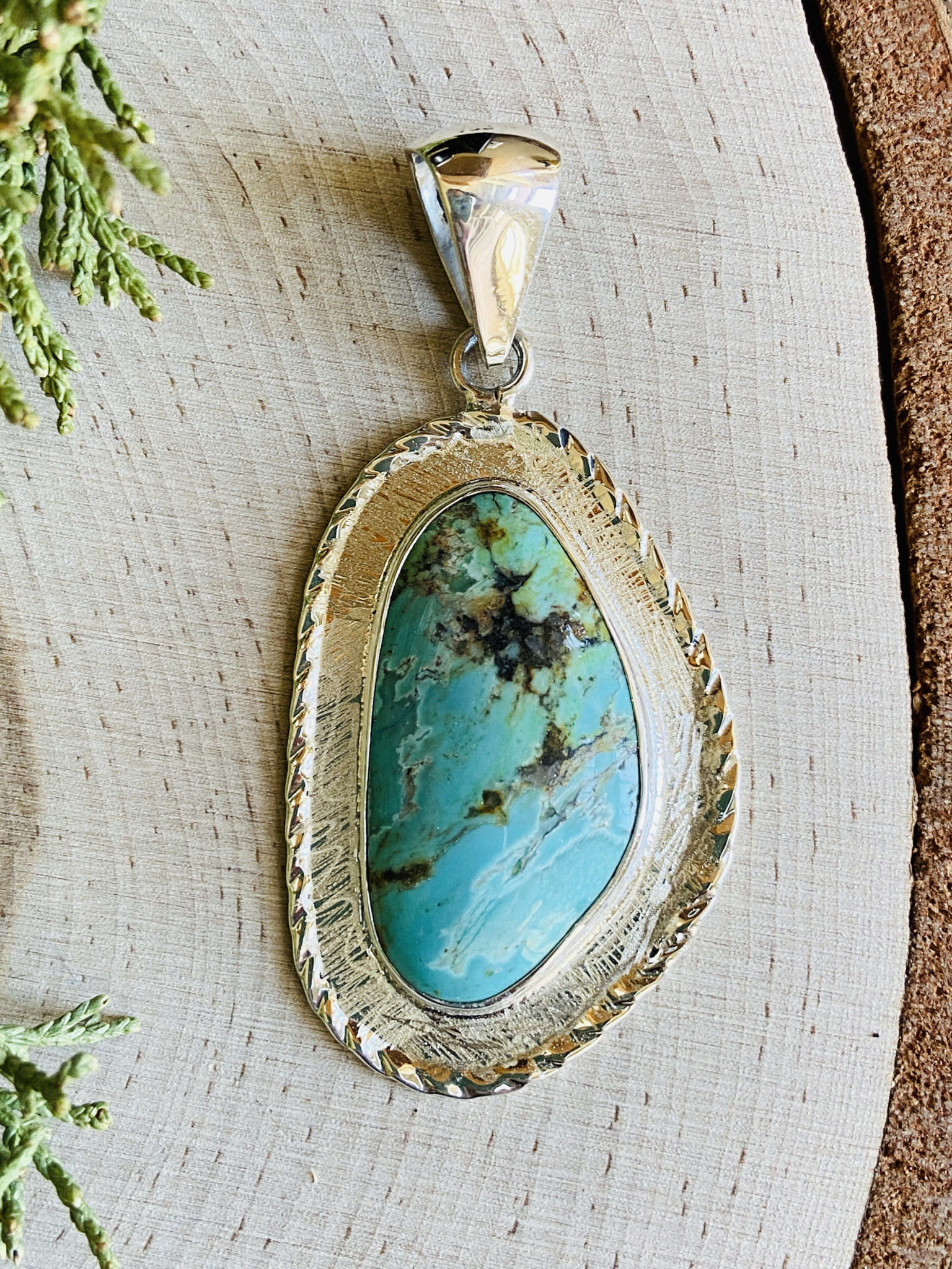 Turquoise Large Wedge Sterling Pendant