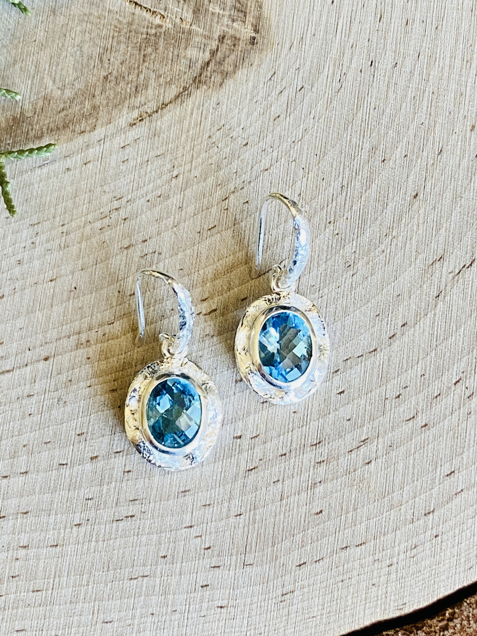 Blue Topaz Oval Double Bezel Sterling Earrings