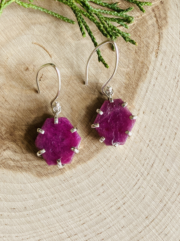 Ruby Slice Sterling Drop Earrings