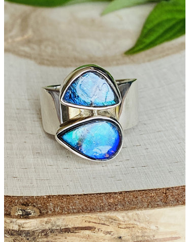 Double Ammolite Sterling Ring - Size 8