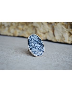 Large Oval Fossilized Dendrite Sterling Ring 8