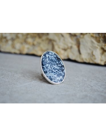 Large Oval Fossilized Dendrite Sterling Ring 8
