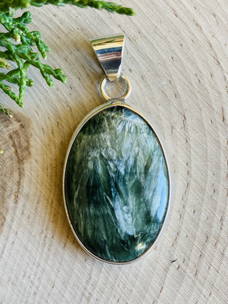 Large Oval Seraphinite Sterling Pendant