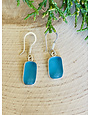 Small Aqua Rectangle Sterling Beach Glass Earring