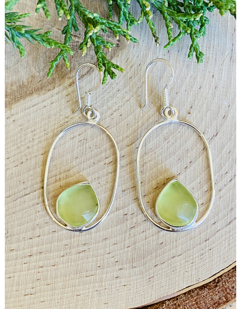 Sterling Oval with Beach Glass Earrings