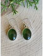 Jade Green Oval Beach Glass Sterling Earrings
