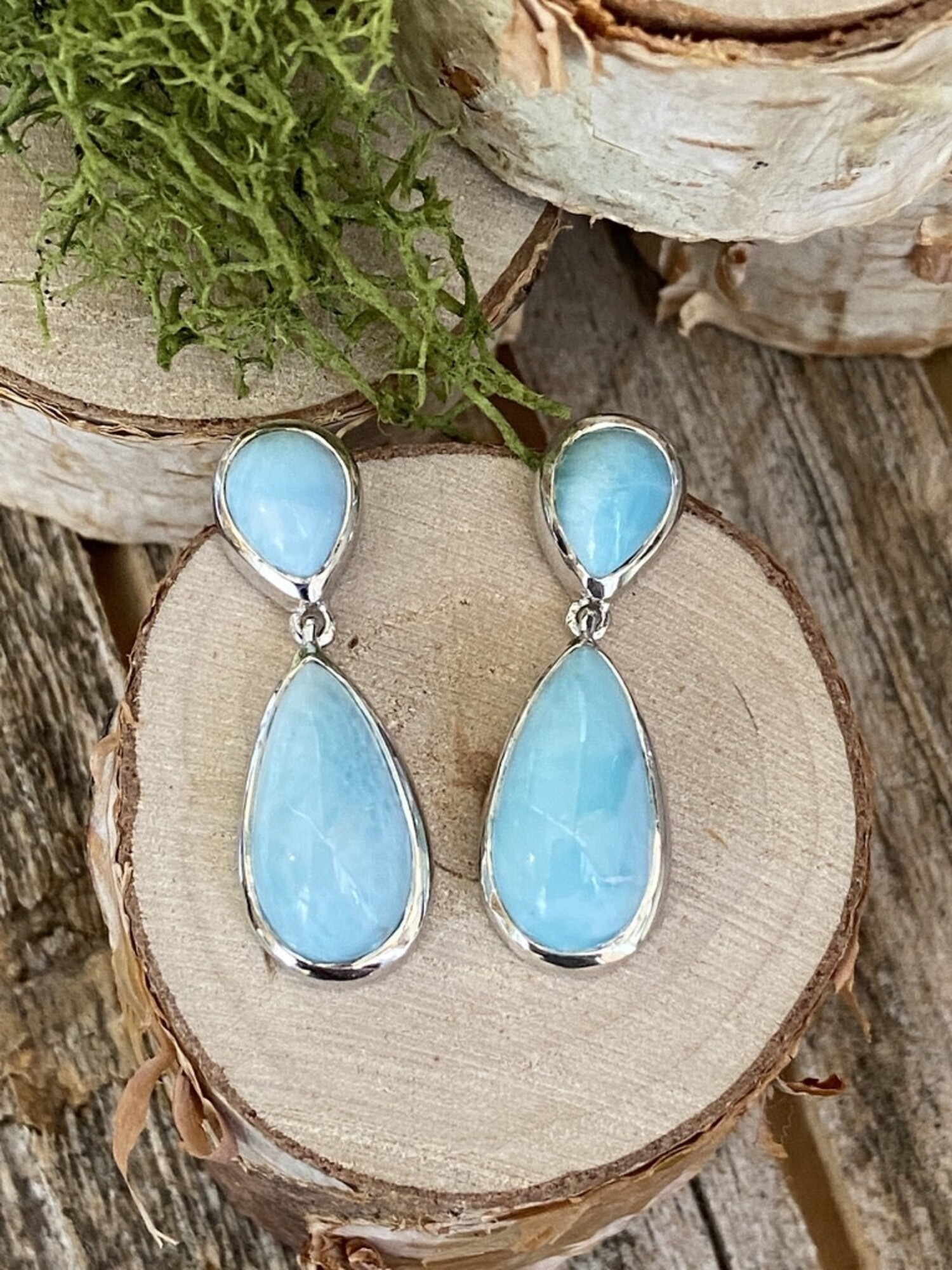 Marahlago Double Pear Dangle Post Earrings Silver Fox Jewelry