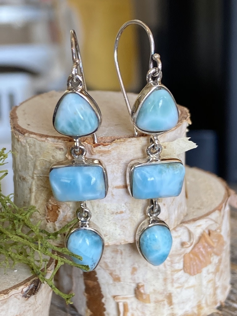 Larimar Multi-Shapes Dangle Sterling Earrings