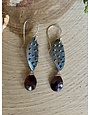 Oxidized Nobby Drop Earrings - Garnet