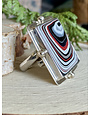 Fordite Square w/Silver Balls Ring - Adj